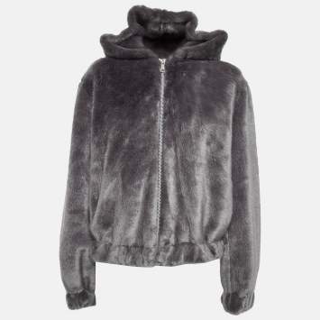 Pre Owned Helmut Lang Seal Grey Faux Fur Zip-Up Bomber Jacket M