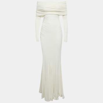 Pre Owned Helsa White Off Shoulder Jersey Lotta Maxi Dress S  