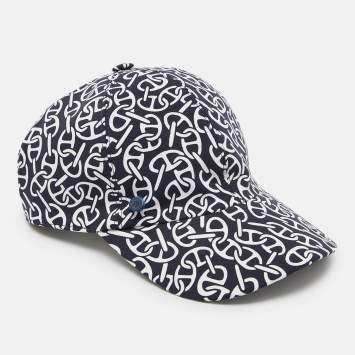 Pre Owned Hermes Navy Blue Ilona Naoussa Printed Jersey Cap S