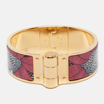 Pre Owned Hermes  Charnière Baobab Cat Hinged Enamel Gold Plated Bracelet