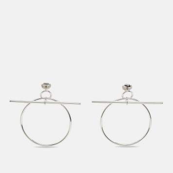 Pre Owned Hermes Loop Sterling Silver Medium Model Earrings