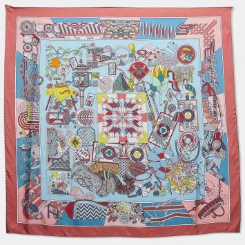 Pre Owned Hermès Blue/Pink Printed Silk Double Face De L'Ombrelle Scarf