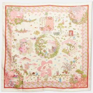 مملوكة مسبقًا Hermes Pink Printed Silk Ballade De Heian Scarf