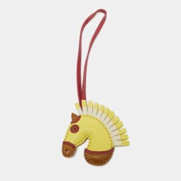 Pre Owned Hermes Lime/Chai/Rouge Grenat Milo Lambskin Geegee Camail Bag Charm