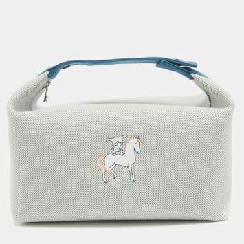 Hermes Bleu Nattier Canvas Large Bride-a-Brac Cabriole Pouch