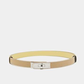 Pre Owned Hermes Trench/Jaune Poussin Toile Officier and Epsom Leather Palladium Finish Kelly 18 Belt Adjustable