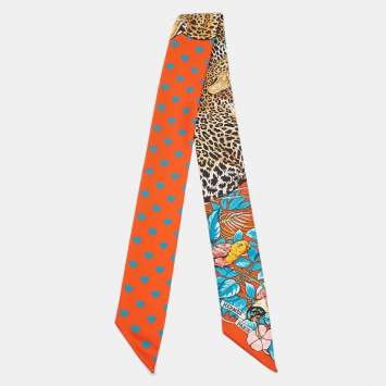 Pre Owned Hermès Orange/Bleu Silk Jungle Love Love Twilly