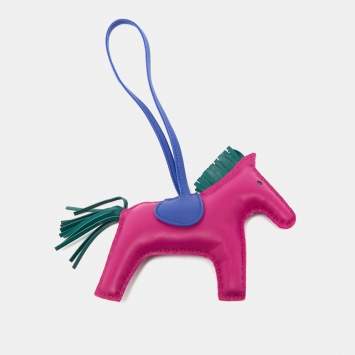 Pre Owned Hermes Rose Pourpre/Malachite/Bleu Electrique Milo Leather GriGri Rodeo Bag Charm MM