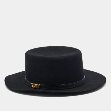 Pre Owned Hermès Black Rabbit Felt Hampton Hat 57