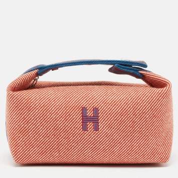 Pre Owned Hermes Rouge/Bleu H Natte Merino Wool Small Bride-a-Brac Pouch
