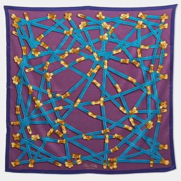 Pre Owned Hermes Purple/Indigo Tres Kelly Silk Scarf