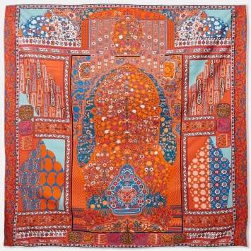Pre Owned Hermès Orange/Cobalt Geant Twill Silk Tapis Persans Scarf
