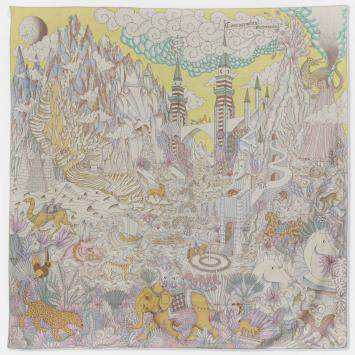 Hermes Naturel/Jaune/Rose Cashmere, Silk Cosmographia Universalis Cashmere 140 Shawl
