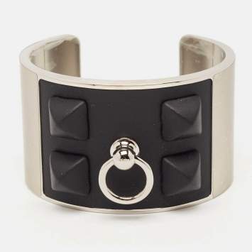 Hermès Collier De Chien Medor Gaine Leather Palladium Plated Cuff Bracelet