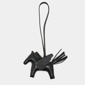 Pre Owned Hermès Noir Leather Rodeo Pegase PM Charm