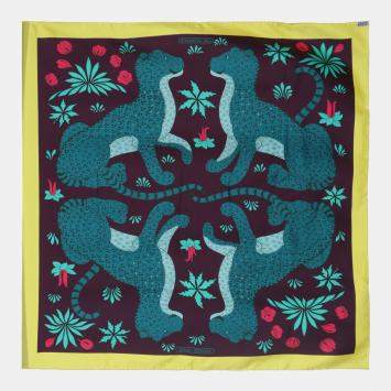 Hermes Multicolor Silk 'Les Leopards' Printed Silk Scarf 90