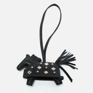 Pre Owned Hermes Noir Milo Leather Rodeo Robeo Rock Bag Charm PM