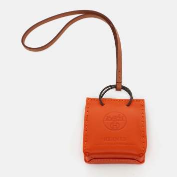 Pre Owned Hermès Feu/Gold Milo and Swift Leather Shopping Bag Charm