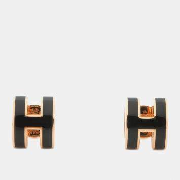 Pre Owned Hermes Pop Ash Mini Earrings Size Mini Black Metal
