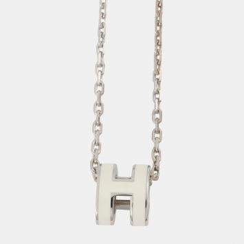 Pre Owned Hermes Mini Pop Ash White Metal Chain Necklace
