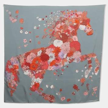 Pre Owned Hermès Grey Robe Legere Printed Silk Square Scarf