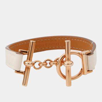 Pre Owned Hermes Leather Bracelet Croisier Size T2 Nata Swift Leather