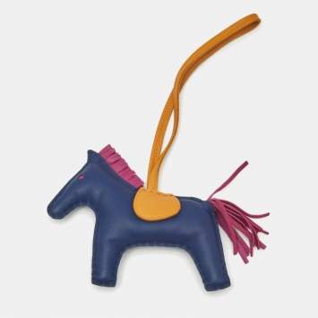 Pre Owned Hermès Bleu de Malte/Anemone/Natural Milo Leather GriGri Rodeo Bag Charm MM