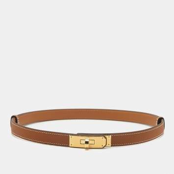 مملوكة مسبقًا Hermes Kelly 18 Gold Finish Adjustable Belt Gold Epsom Leather