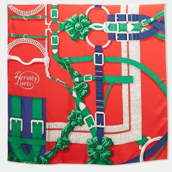 Pre Owned Hermès Rouge/Vert Grand Manege Detail Silk Scarf 