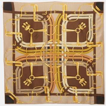 Pre Owned Hermès Brown Mors a Jouets Silk Scarf 70