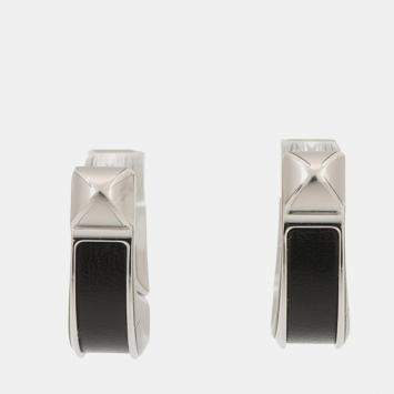 مملوكة مسبقًا Hermes Earrings Oquette Size Pm Black Box Calf Leather Metal