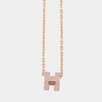 Pre Owned Hermes Pop Ash Necklace Size Mini Rose Dragee Lacquer Gold Plated