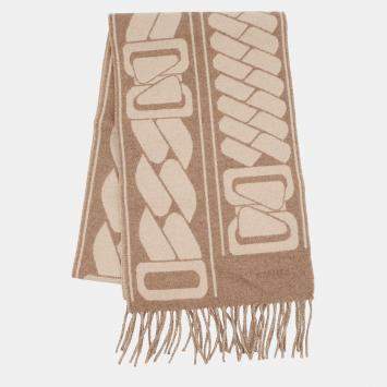 Pre Owned Hermes Cashmere Scarf Clic Se Nue Marron Grasset/Craie Cashmere100%