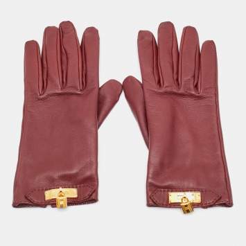 Pre Owned Hermès Soya Size 7.5 Gloves Bordeaux Leather
