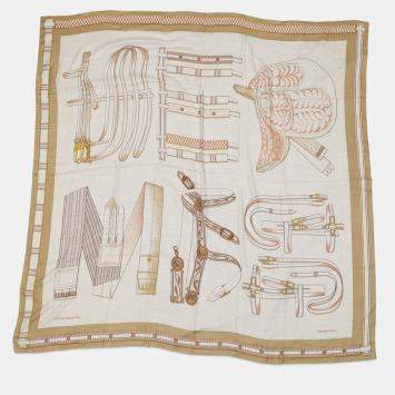 Pre Owned Hermes Giant Square Lettuce Equestre Size 140 Natural/Beige/Rose Poudre Cashmere70% Silk30%