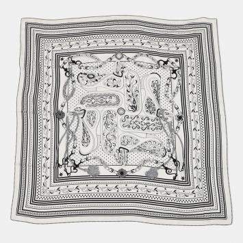 Pre Owned Hermes Giant Square Festival Of The Amazones Amazon Festival Size 140 White/Black Cashmere30% Silk30%