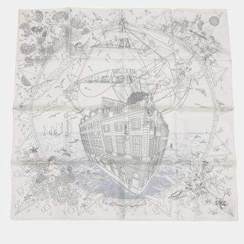 مملوكة مسبقًا Hermes Carre Hermes Flagship Size 90 White/Black/Grease Silk