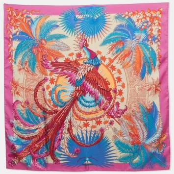 Pre Owned Hermès Violet Mythiques Phoenix Silk Scarf
