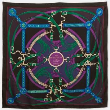 Pre Owned Hermès Black/Purple La Promenade du Matin Silk Scarf