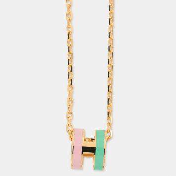 مملوكة مسبقًا Hermes Pop Ash Necklace Rocabar Size Mini Vert/Rose Lacquer Metal