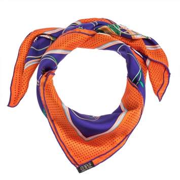 Pre Owned Hermes Violet & Orange Transformation Cars Silk Twill Square Scarf