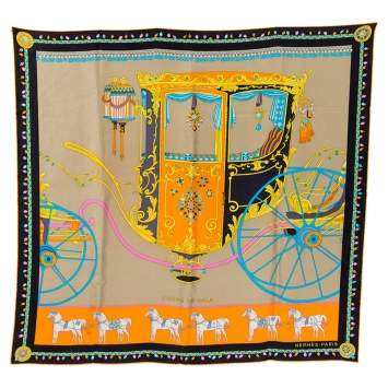 Pre Owned Hermes Beige & Black Coupe de Gala Washed Silk Scarf