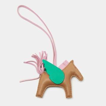 Pre Owned Hermes Chai/Menthe/Mauve Sylvestre Milo Lambskin and Swift Leather Rodeo Pegase Bag Charm PM