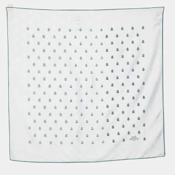 Pre Owned Hermes Light Blue Bee Printed Silk Square Scarf