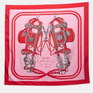 Pre Owned Hermes Rose/Rouge Brides de Gala Double Face Silk Scarf