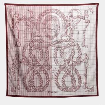Pre Owned Hermes Bordeaux/Blanc Della Cavalleria Finesse Silk Scarf
