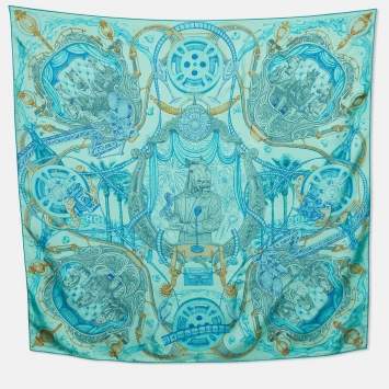 مملوكة مسبقًا Hermes Light green The Horsawards printed Silk Square Scarf