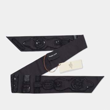 Pre Owned Hermès Black Sequin Embroidered Silk Twilly