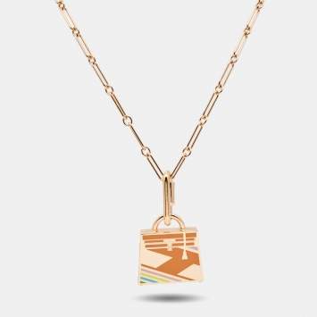 Pre Owned Hermes Kelly Enamel Rose Gold Plated Pendant Necklace