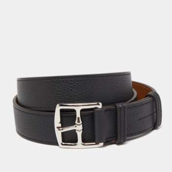 Pre Owned Hermès   Black Togo and Swift Leather Etriviere Belt 100CM